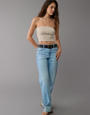 AE Cropped Button-Up Sweater Tube Top