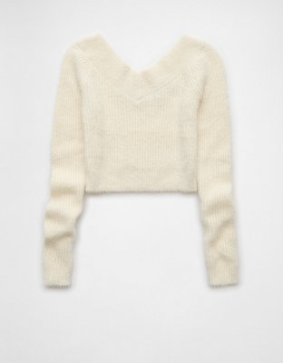 AE Cropped Open V-Neck Sweater