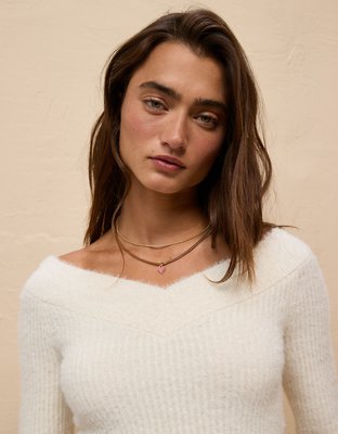 AE Cropped Open V-Neck Sweater