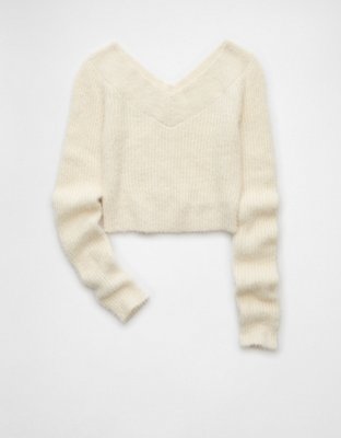 AE Cropped Open V-Neck Sweater