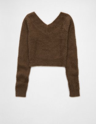 AE Cropped Open V-Neck Sweater