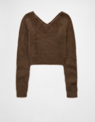 AE Cropped Open V-Neck Sweater