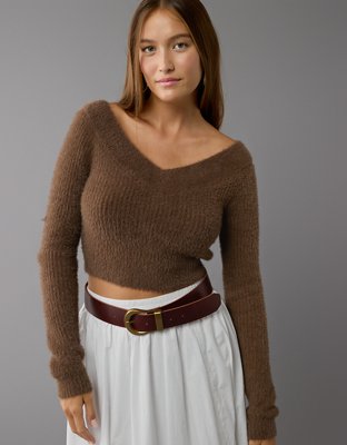 AE Cropped Open V-Neck Sweater