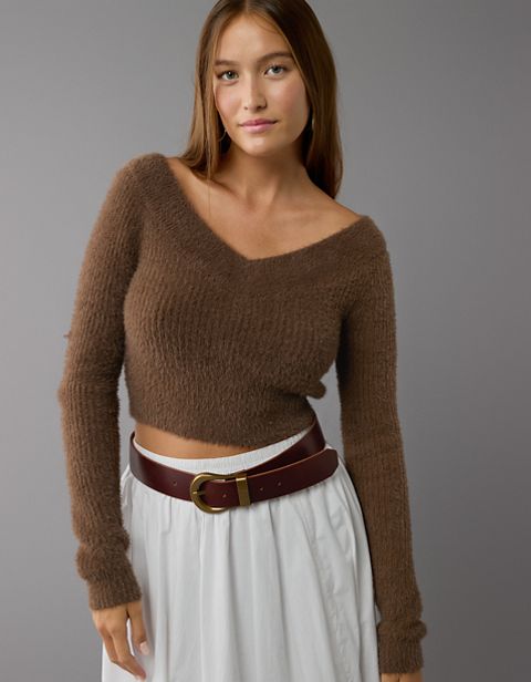 Женские свитеры American Eagle AE Cropped Open V-Neck Sweater