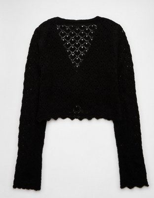 AE Pointelle Twist-Front Cropped Sweater