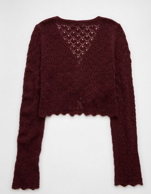 AE Pointelle Twist-Front Cropped Sweater