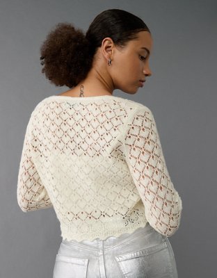 Женские свитеры American Eagle AE Pointelle Twist-Front Cropped Sweater — фото 2