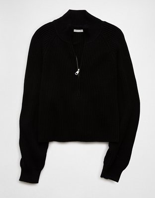 AE Cropped Mock Neck Quarter-Zip Sweater