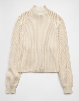 AE Cropped Mock Neck Quarter-Zip Sweater