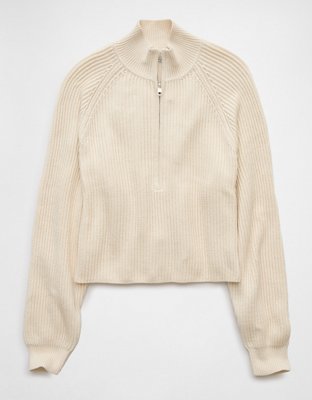 AE Cropped Mock Neck Quarter-Zip Sweater