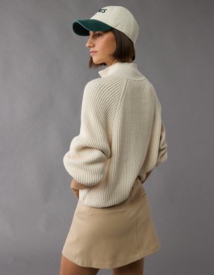 AE Cropped Mock Neck Quarter-Zip Sweater