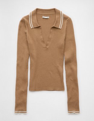 AE Long-Sleeve Collared Polo Sweater