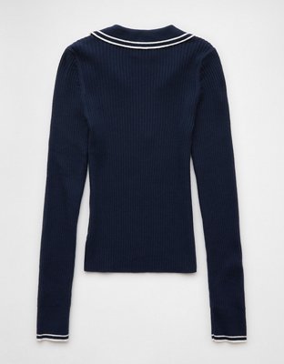 AE Long-Sleeve Collared Polo Sweater