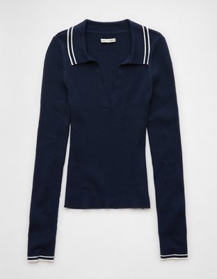 AE Long-Sleeve Collared Polo Sweater