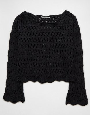 AE Boat Neck Bell Sleeve Crochet Sweater