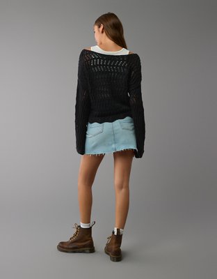 AE Boat Neck Bell Sleeve Crochet Sweater