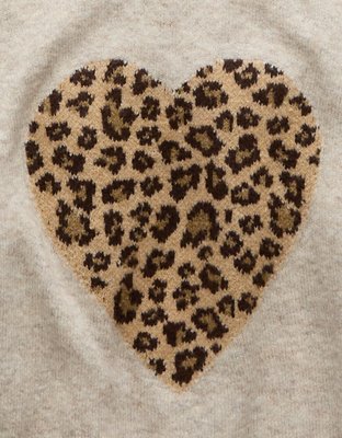 AE Whoa So Soft Leopard Heart Valentine Crew Neck Sweater