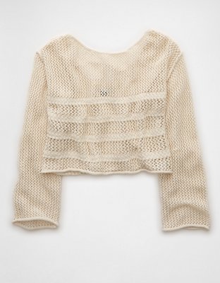 AE Off The Shoulder Crochet Sweater