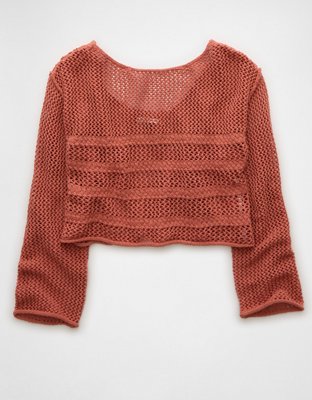 AE Off The Shoulder Crochet Sweater