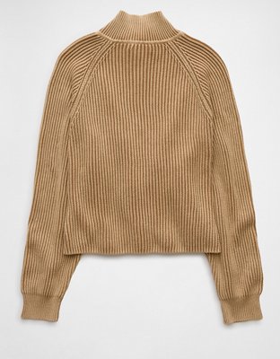 AE Cropped Mock Neck Quarter-Zip Sweater