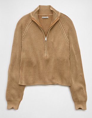 AE Cropped Mock Neck Quarter-Zip Sweater