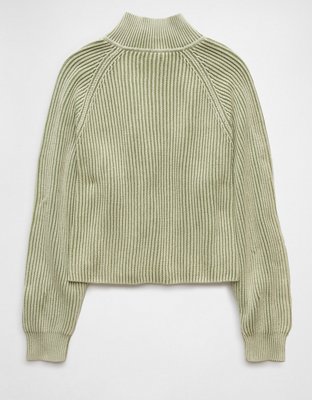 AE Cropped Mock Neck Quarter-Zip Sweater