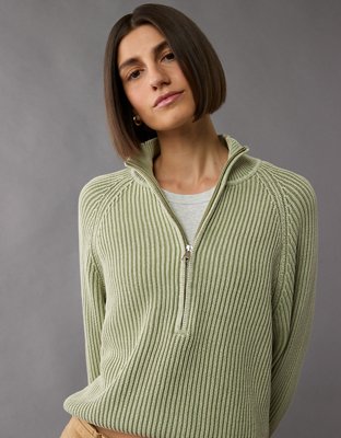 AE Cropped Mock Neck Quarter Zip Sweater