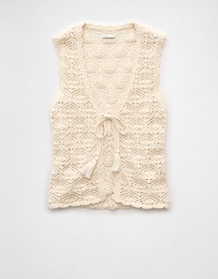 AE Tie Front Crochet Vest