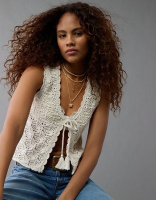AE Tie Front Crochet Vest