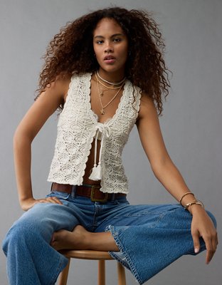 AE Tie Front Crochet Vest