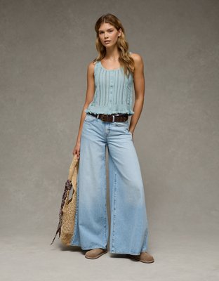 AE Pointelle Peplum Sweater Tank Top