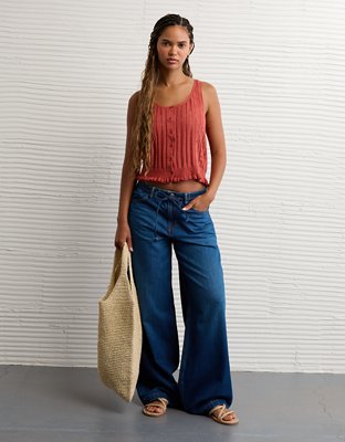 AE Pointelle Peplum Sweater Tank Top