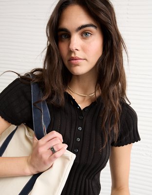 AE Henley Pointelle Sweater T-Shirt