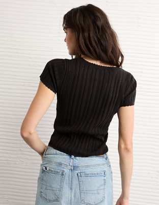 T-shirt en tricot pointelle henley AE