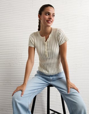 AE Henley Pointelle Sweater T-Shirt