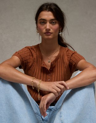 T-shirt en tricot pointelle henley AE