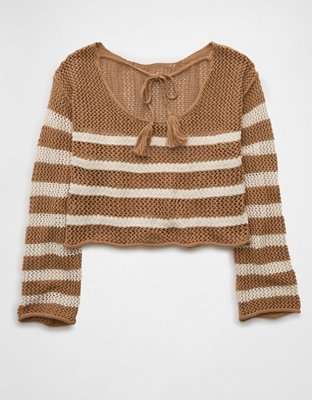 AE Off The Shoulder Crochet Sweater
