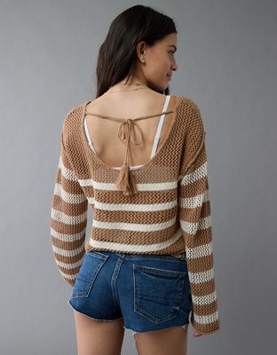 AE Off The Shoulder Crochet Sweater