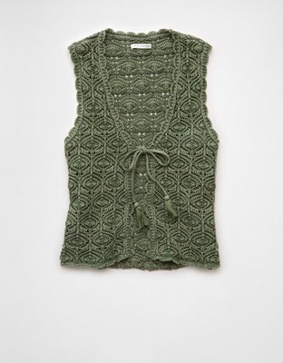 AE Tie Front Crochet Vest