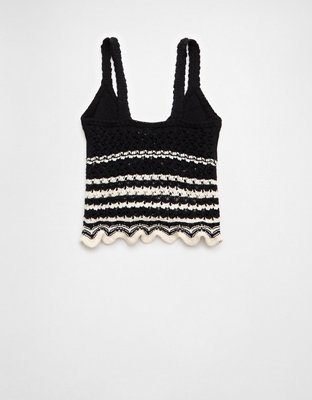 AE V-Neck Pointelle Striped Tank Top