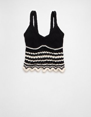 AE V-Neck Pointelle Striped Tank Top