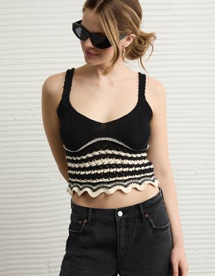 AE V-Neck Pointelle Striped Tank Top