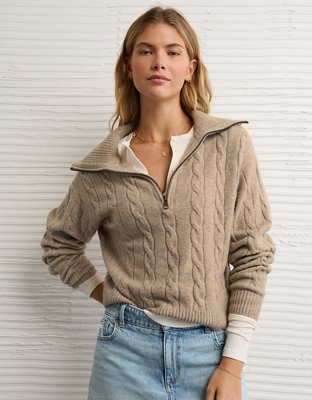AE Cable-Knit Quarter-Zip Sweater