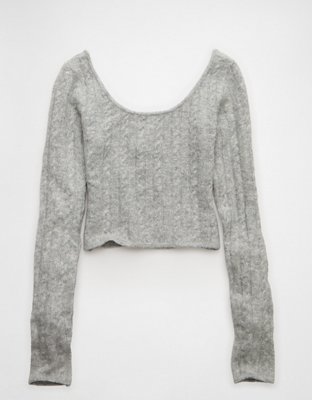 AE Cropped Cable Knit Zip-Up Sweater