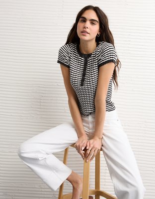 AE Henley Pointelle Sweater T-Shirt