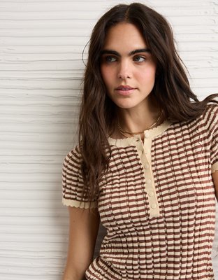 T-shirt en tricot pointelle henley AE