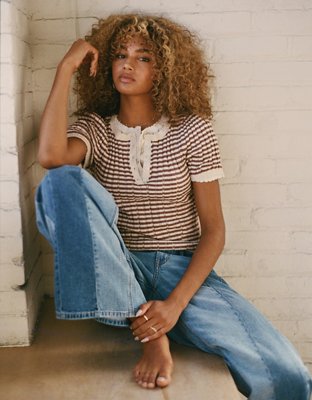 AE Henley Pointelle Sweater T-Shirt AE