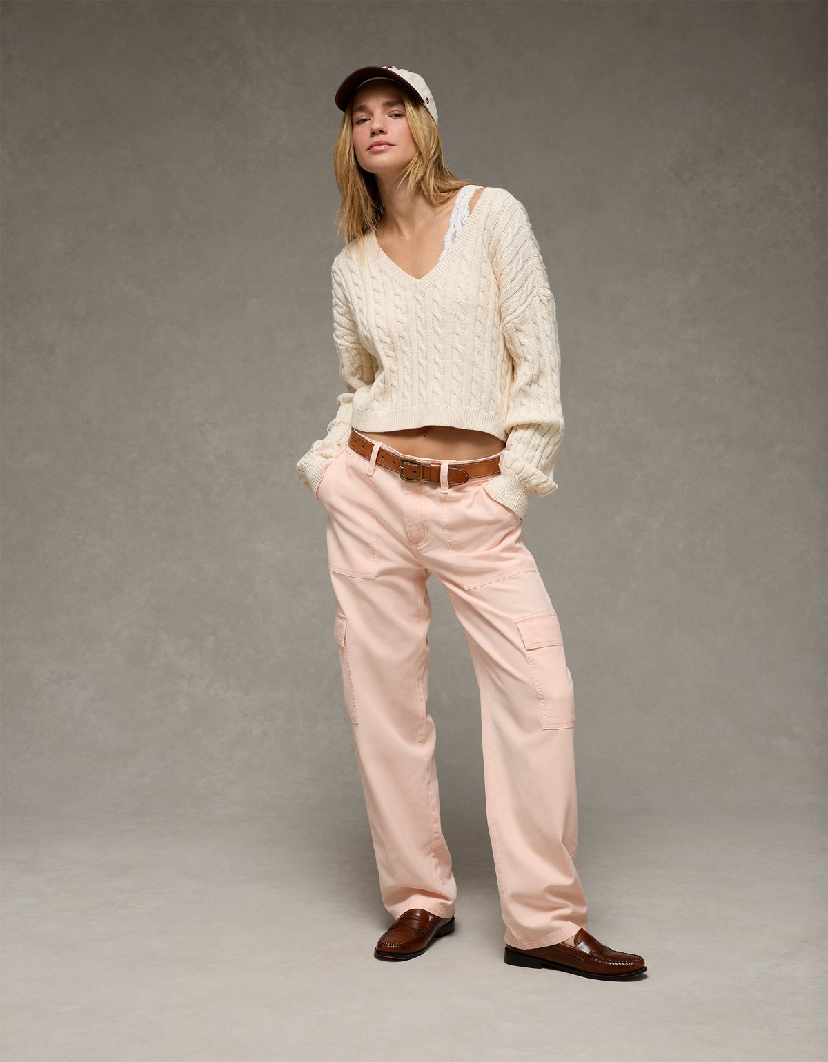 AE Cropped Cable Knit V-Neck Sweater - image 5