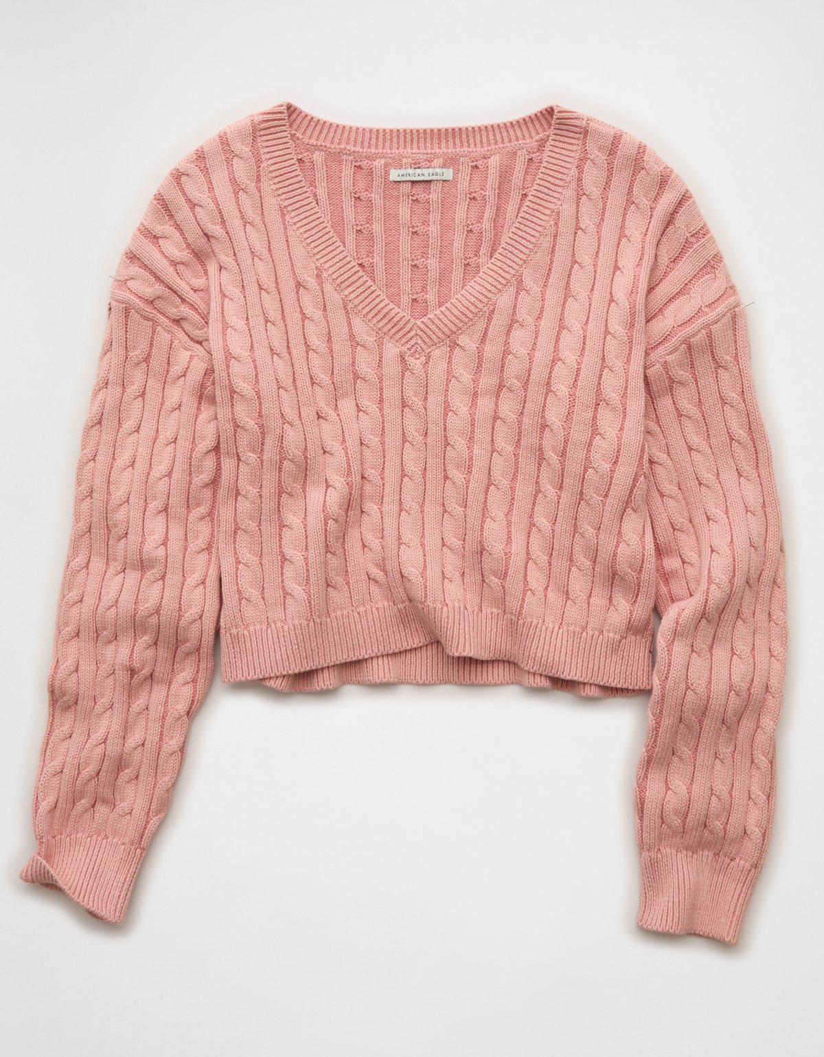 AE Cropped Cable Knit V-Neck Sweater - image 3