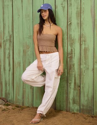 AE Crochet Cropped Peplum Tube Top | American Eagle